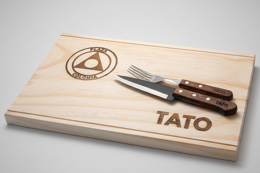 Set Tabla personalizada 40x25cm + cubiertos personalizados (2R)