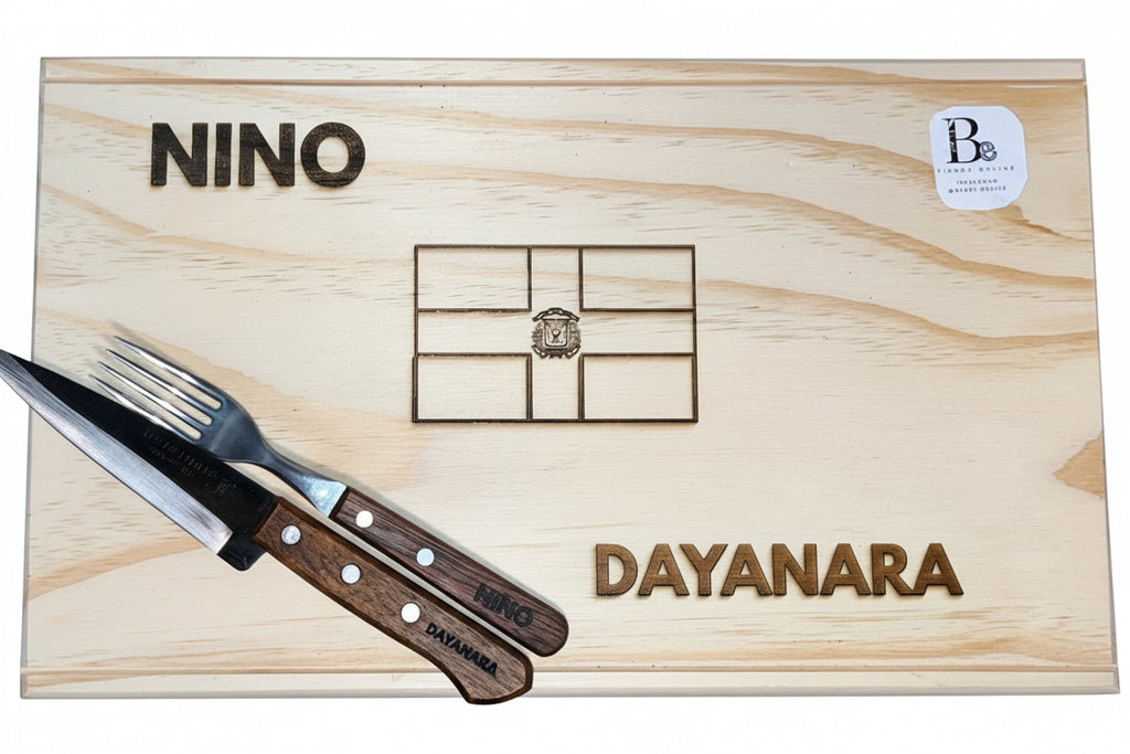 Set Tabla personalizada 40x25cm + cubiertos personalizados (2R)
