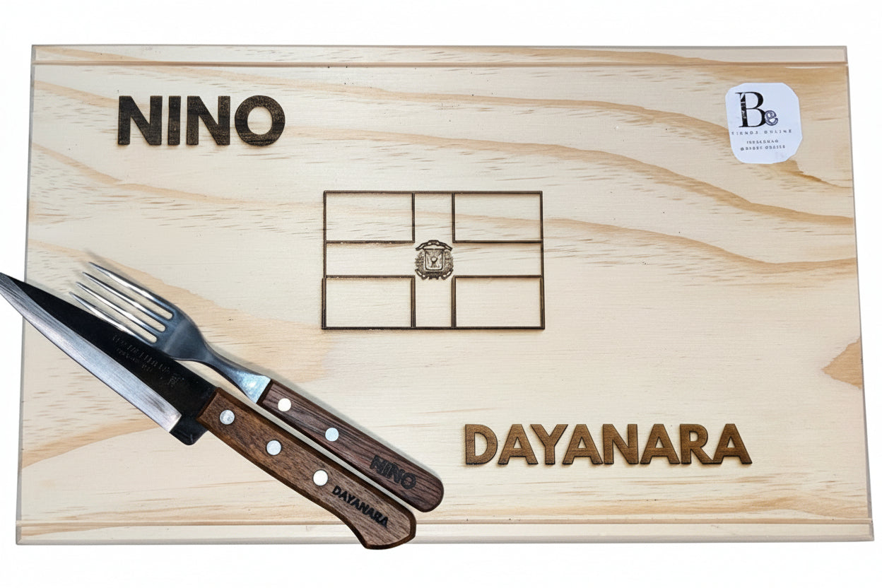 Set Tabla personalizada 40x25cm + cubiertos personalizados (2R)